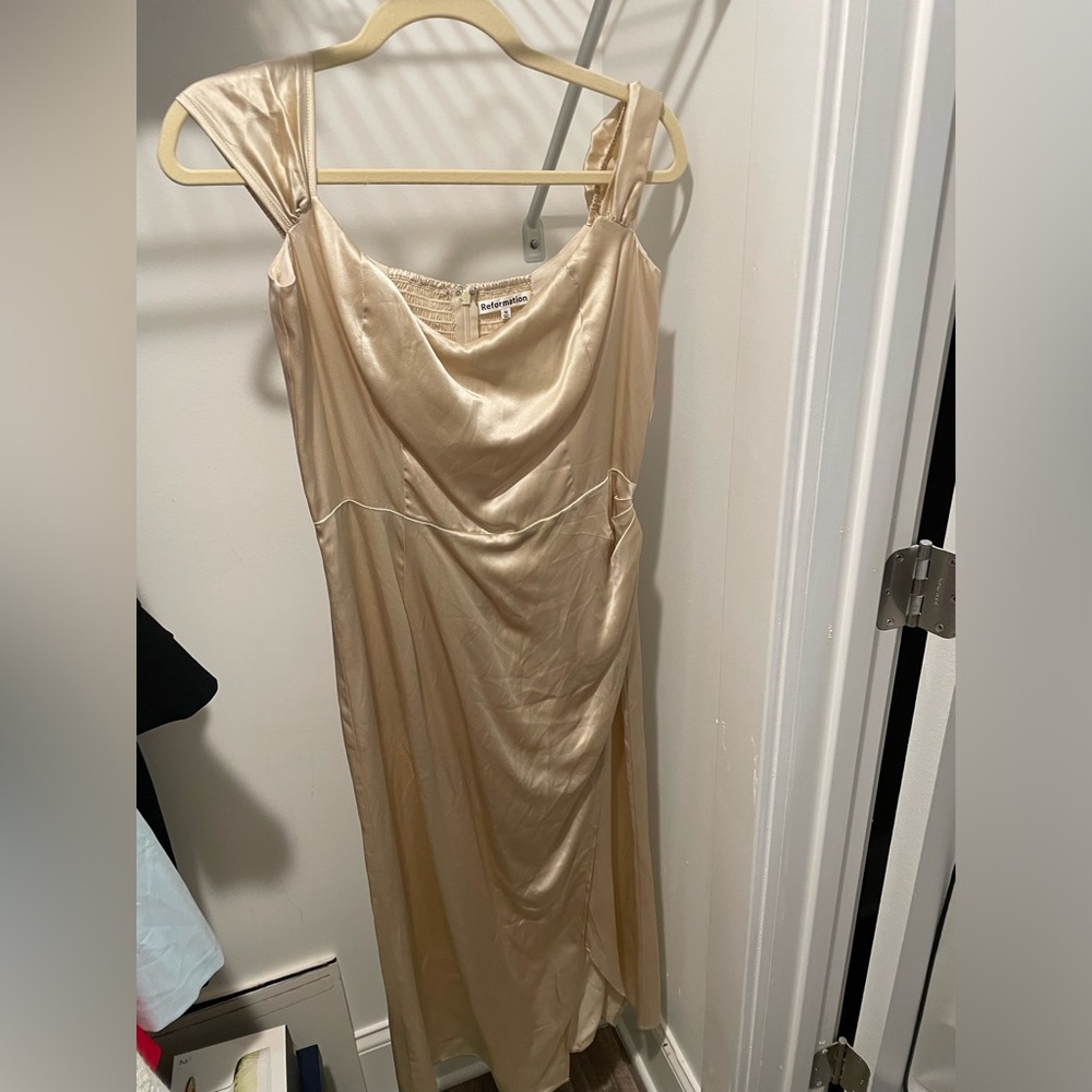 Reformation champagne satin dress
